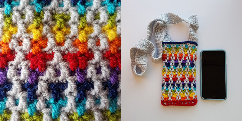 Mosaic Crochet Rainbow Phone Holder